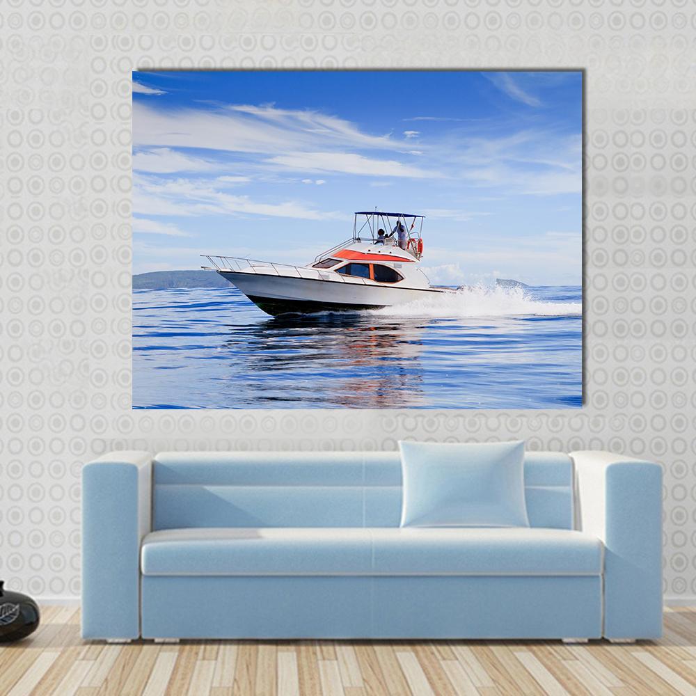 Motorboat In Ocean Canvas Wall Art-1 Piece-Gallery Wrap-48" x 32"-Tiaracle