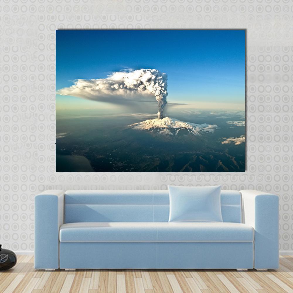 Mount Etna Eruption Canvas Wall Art-1 Piece-Gallery Wrap-48" x 32"-Tiaracle