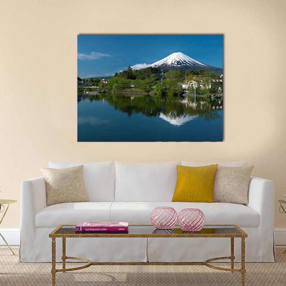 Mount Fuji From Lake Canvas Wall Art-1 Piece-Gallery Wrap-48" x 32"-Tiaracle