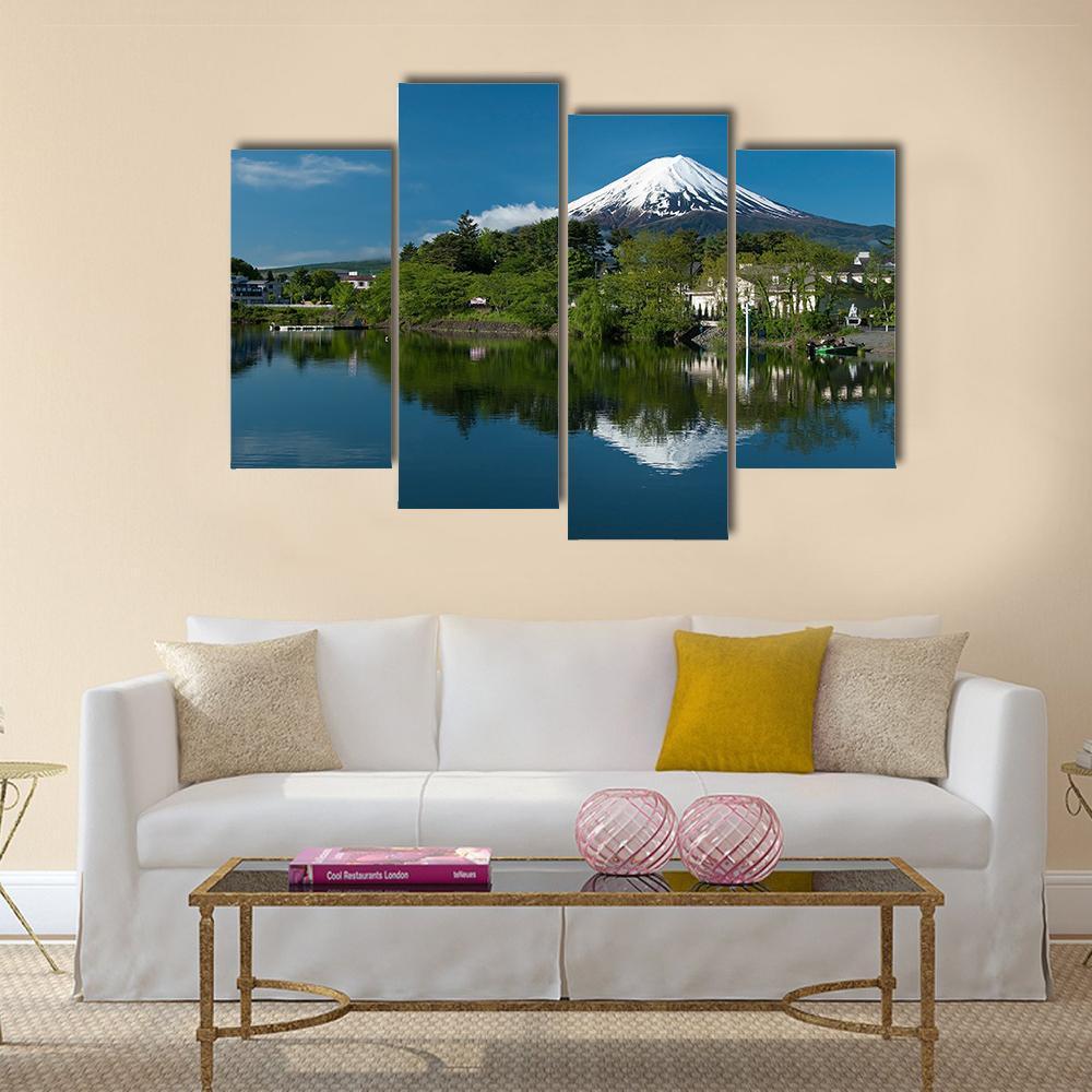 Mount Fuji From Lake Canvas Wall Art-4 Pop-Gallery Wrap-50" x 32"-Tiaracle