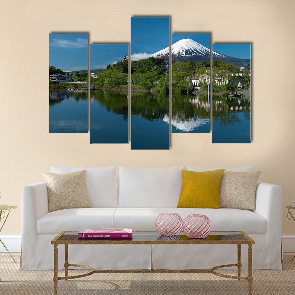 Mount Fuji From Lake Canvas Wall Art-5 Pop-Gallery Wrap-47" x 32"-Tiaracle