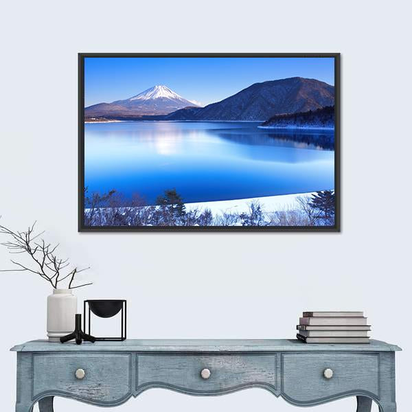 Mount Fuji In Winter Canvas Wall Art-1 Piece-Floating Frame-24" x 16"-Tiaracle