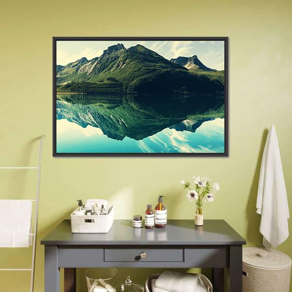 Mountain Lake Canvas Wall Art-1 Piece-Floating Frame-24" x 16"-Tiaracle