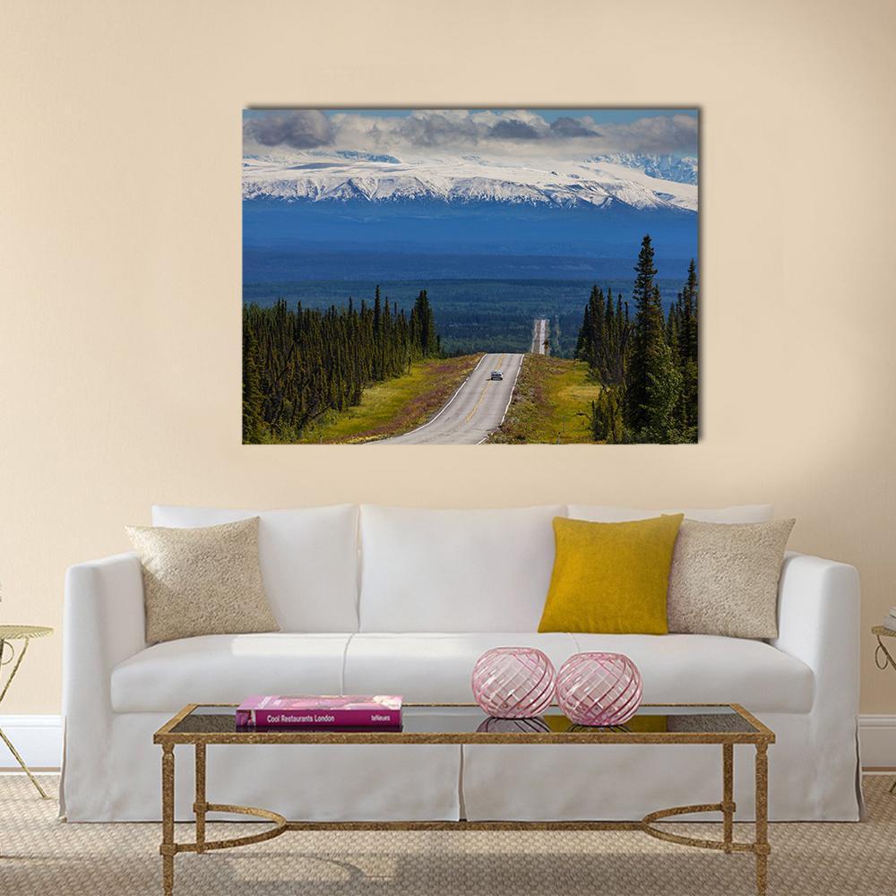 Mountain Road Alaska Canvas Wall Art-1 Piece-Gallery Wrap-48" x 32"-Tiaracle