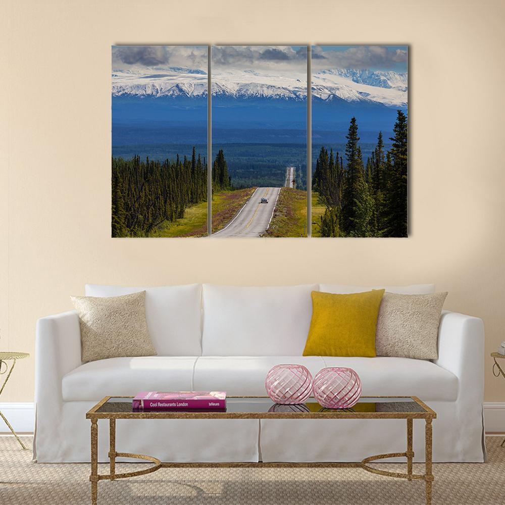 Mountain Road Alaska Canvas Wall Art-3 Horizontal-Gallery Wrap-37" x 24"-Tiaracle