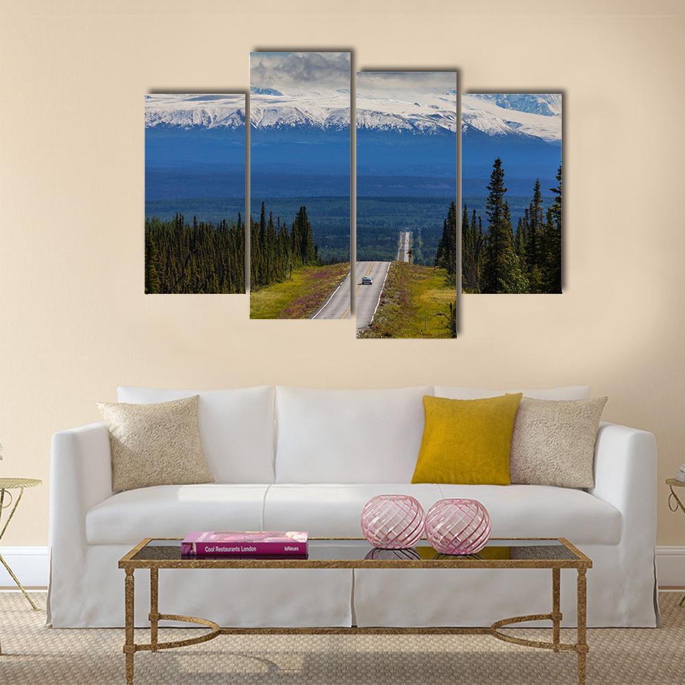 Mountain Road Alaska Canvas Wall Art-4 Pop-Gallery Wrap-50" x 32"-Tiaracle