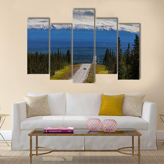 Mountain Road Alaska Canvas Wall Art-5 Pop-Gallery Wrap-47" x 32"-Tiaracle