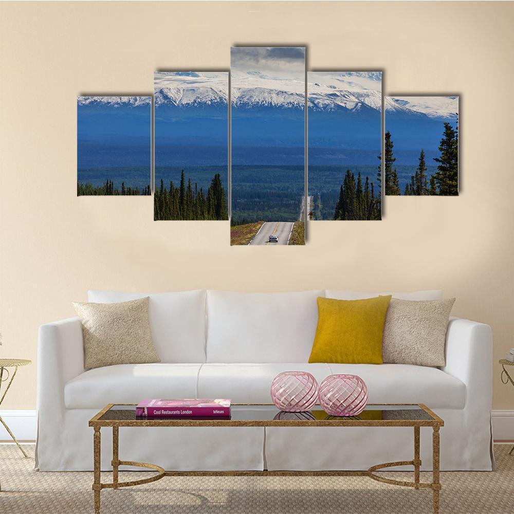 Mountain Road Alaska Canvas Wall Art-5 Star-Gallery Wrap-62" x 32"-Tiaracle