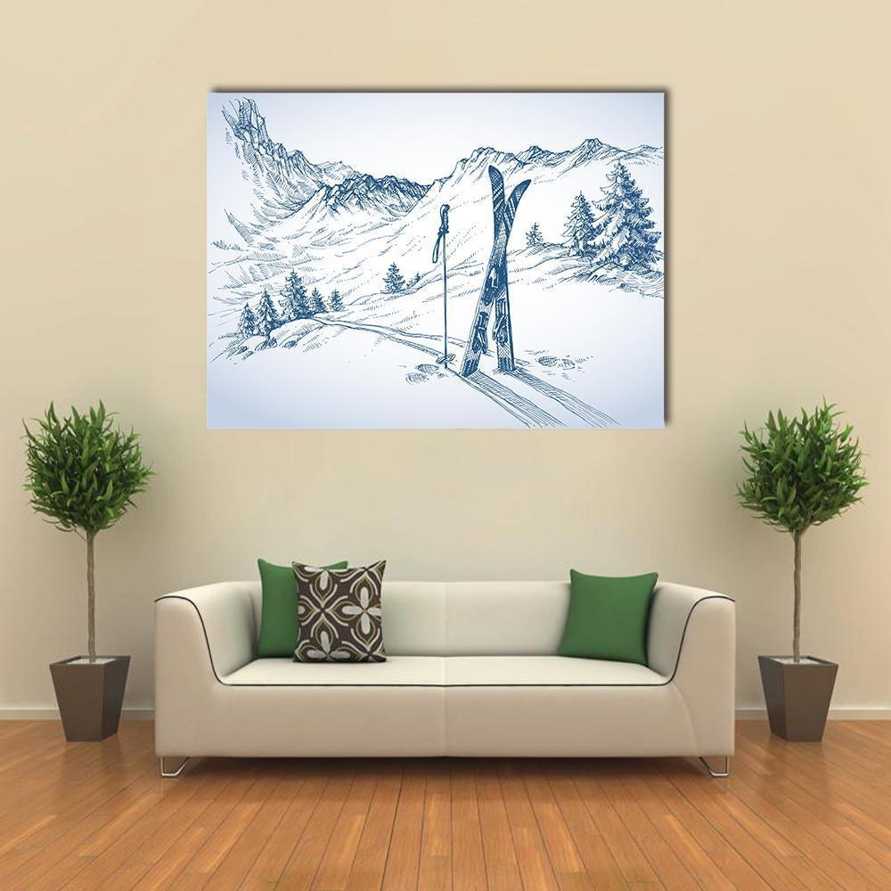 Mountains In Winter Season Canvas Wall Art-1 Piece-Gallery Wrap-48" x 32"-Tiaracle