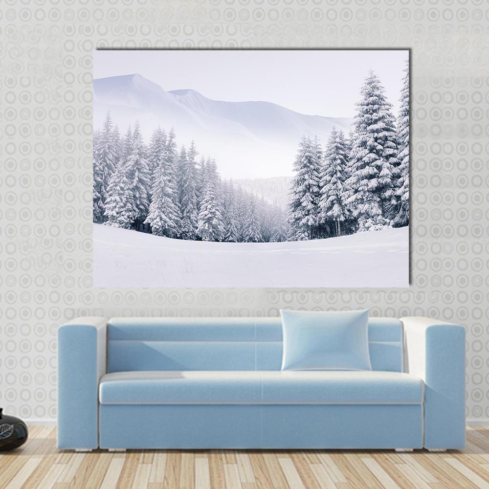 Mountain Top In Winter Canvas Wall Art-1 Piece-Gallery Wrap-48" x 32"-Tiaracle