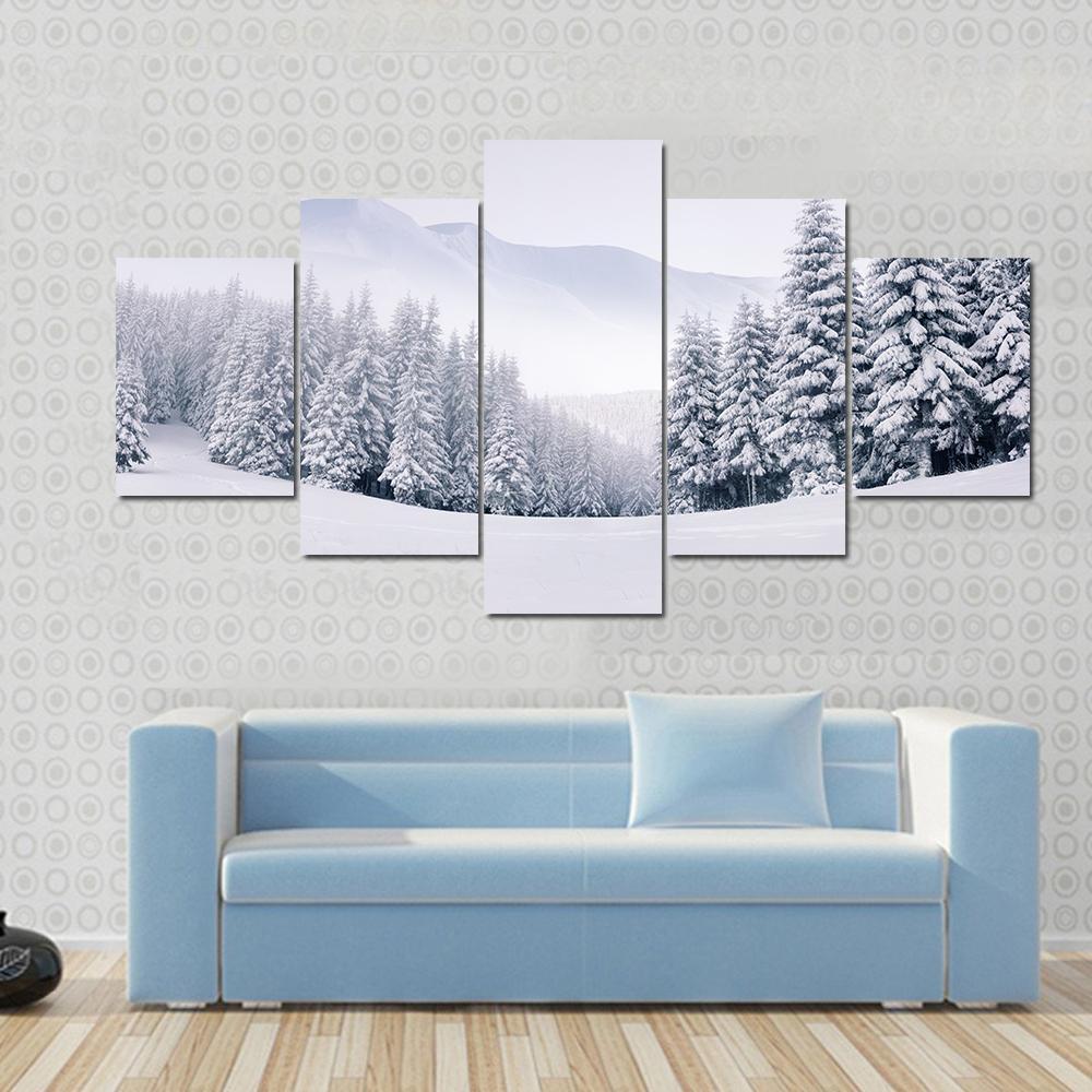 Mountain Top In Winter Canvas Wall Art-5 Star-Gallery Wrap-62" x 32"-Tiaracle