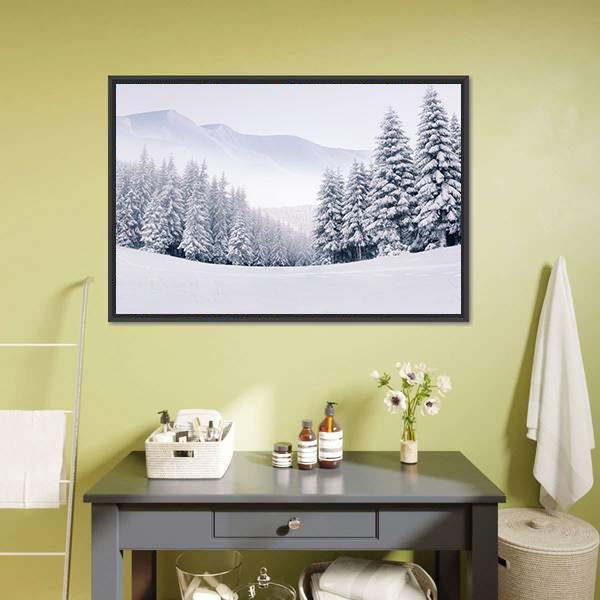 Mountain Top In Winter Canvas Wall Art-1 Piece-Floating Frame-24" x 16"-Tiaracle