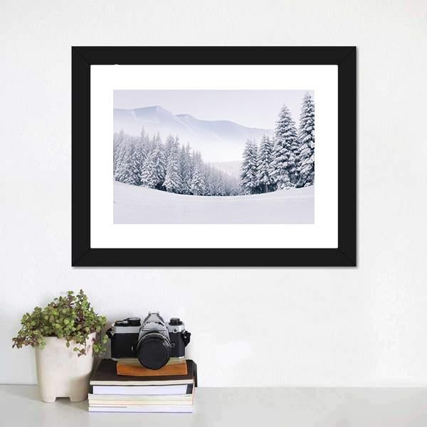 Mountain Top In Winter Canvas Wall Art-1 Piece-Framed Print-20" x 16"-Tiaracle