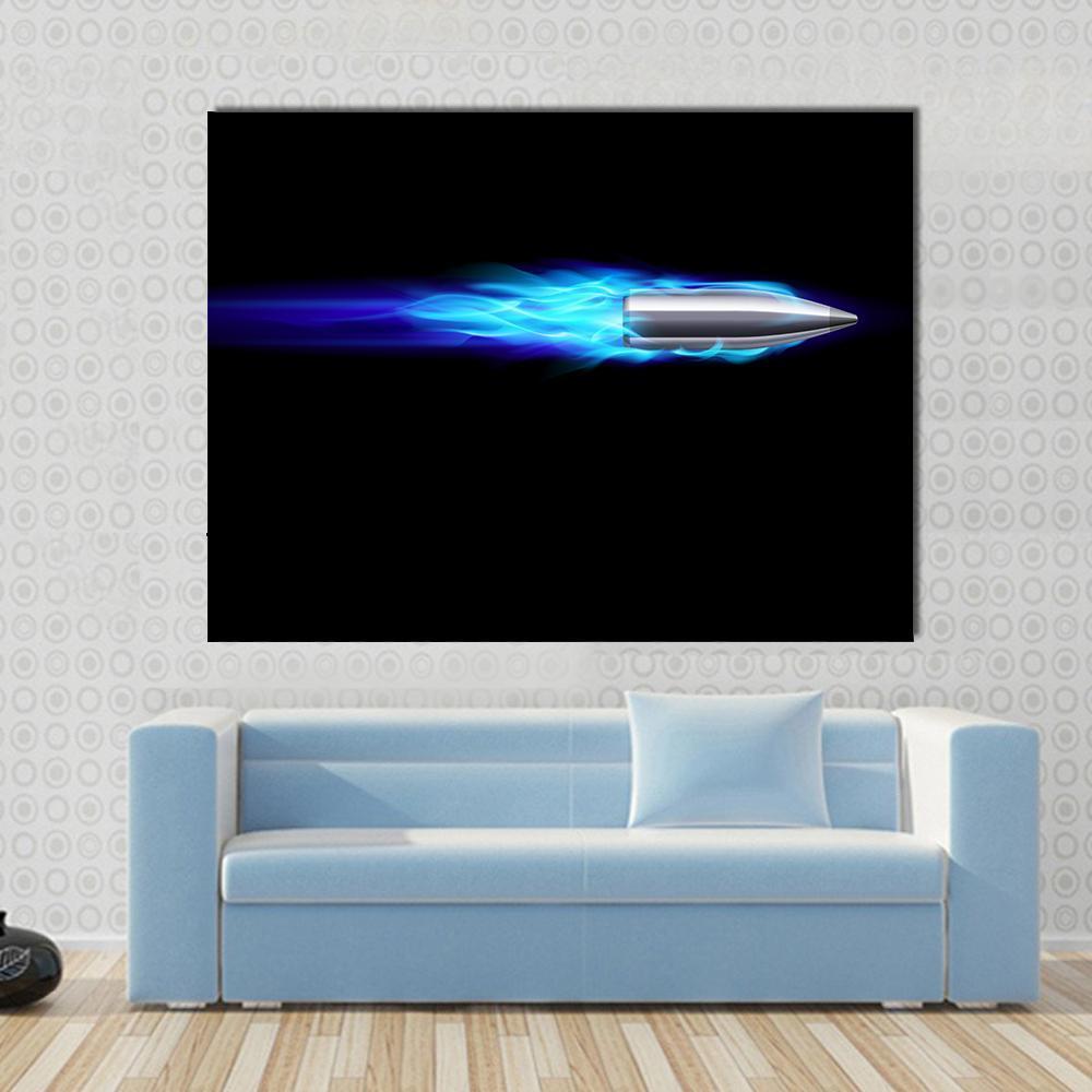 Moving Blue Fiery Bullet Canvas Wall Art-1 Piece-Gallery Wrap-48" x 32"-Tiaracle