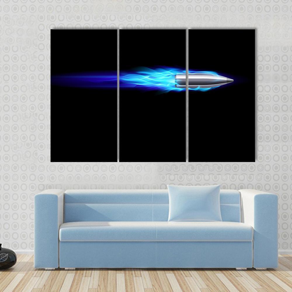 Moving Blue Fiery Bullet Canvas Wall Art-3 Horizontal-Gallery Wrap-37" x 24"-Tiaracle