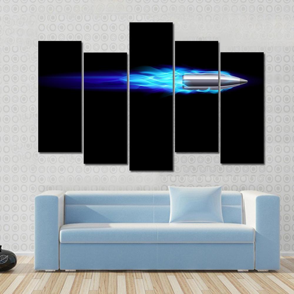 Moving Blue Fiery Bullet Canvas Wall Art-5 Pop-Gallery Wrap-47" x 32"-Tiaracle