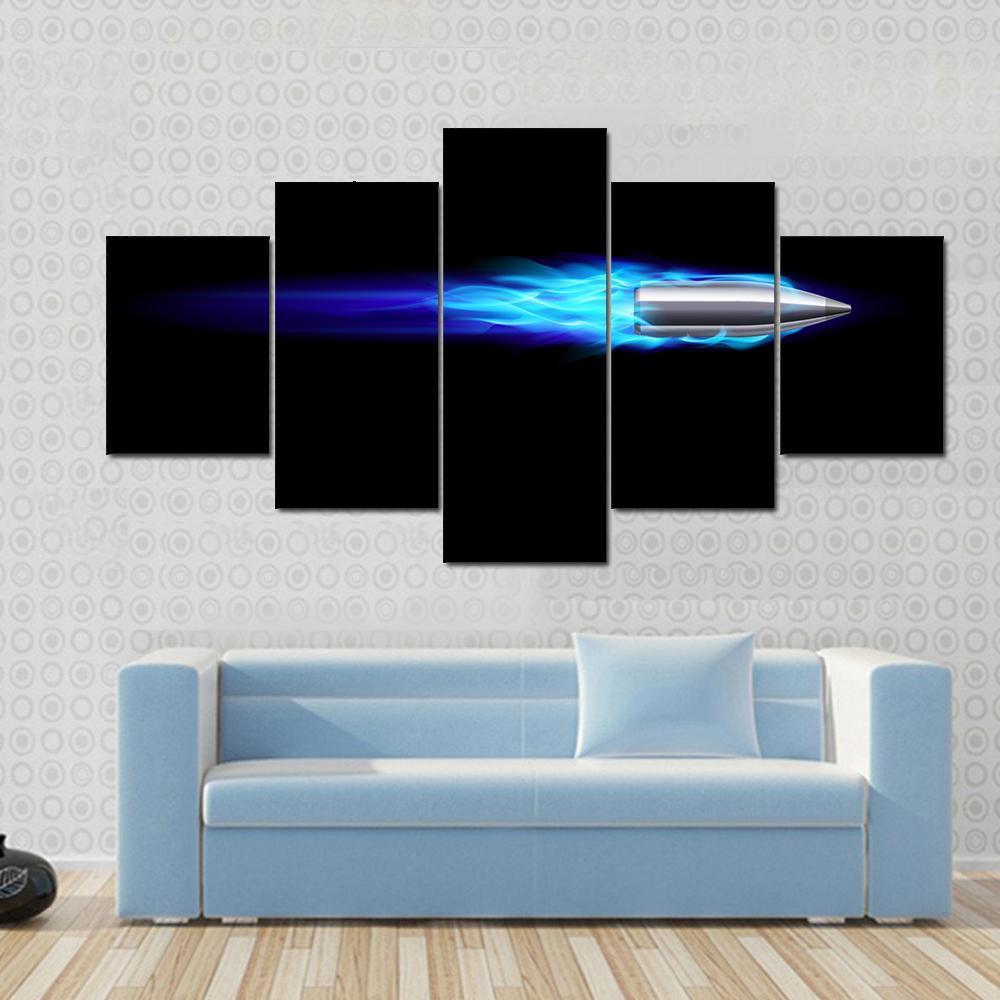 Moving Blue Fiery Bullet Canvas Wall Art-5 Star-Gallery Wrap-62" x 32"-Tiaracle