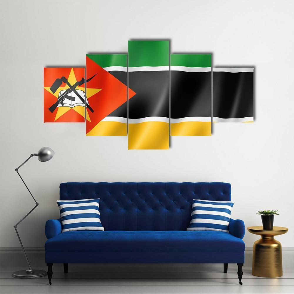 Mozambique Flag Canvas Wall Art-5 Star-Gallery Wrap-62" x 32"-Tiaracle