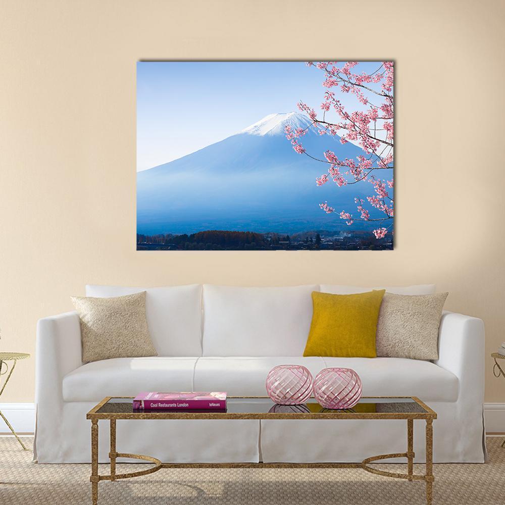 Mt Fuji & Cherry Blossom Canvas Wall Art-1 Piece-Gallery Wrap-48" x 32"-Tiaracle