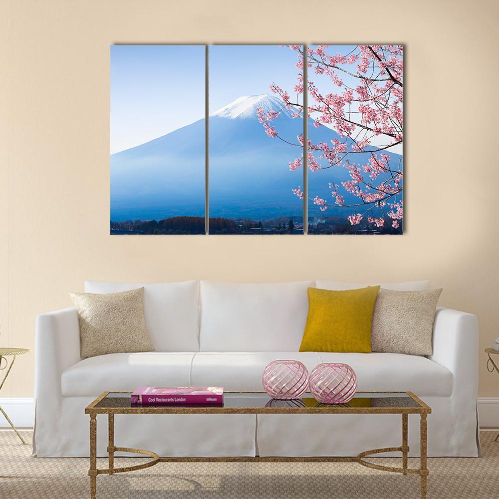 Mt Fuji & Cherry Blossom Canvas Wall Art-3 Horizontal-Gallery Wrap-37" x 24"-Tiaracle