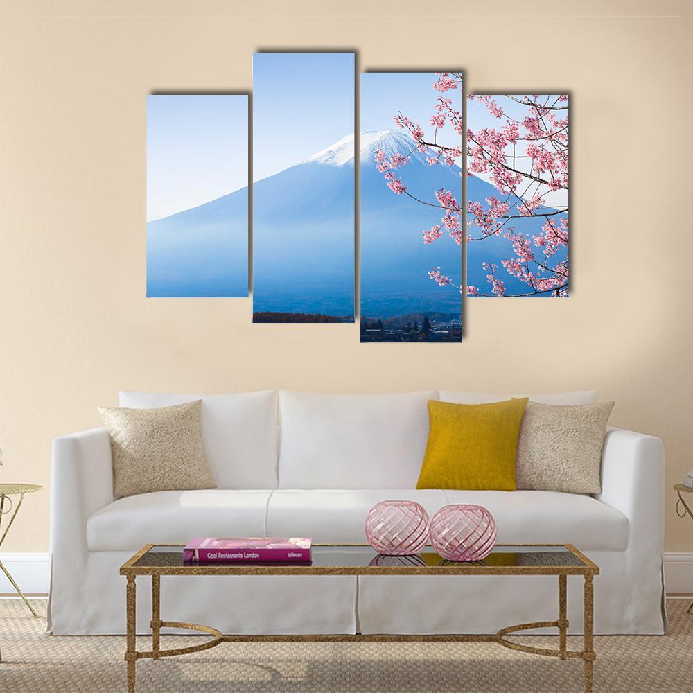 Mt Fuji & Cherry Blossom Canvas Wall Art-4 Pop-Gallery Wrap-50" x 32"-Tiaracle