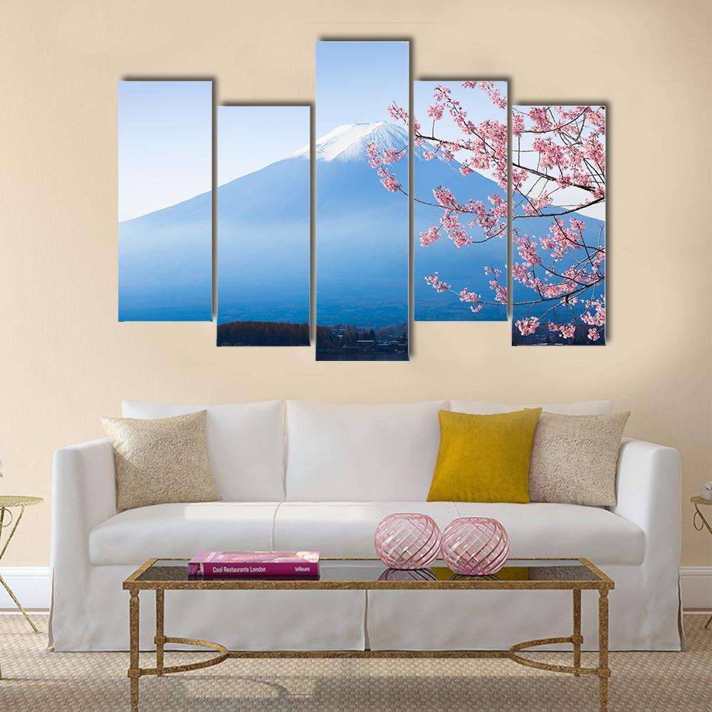 Mt Fuji & Cherry Blossom Canvas Wall Art-5 Pop-Gallery Wrap-47" x 32"-Tiaracle