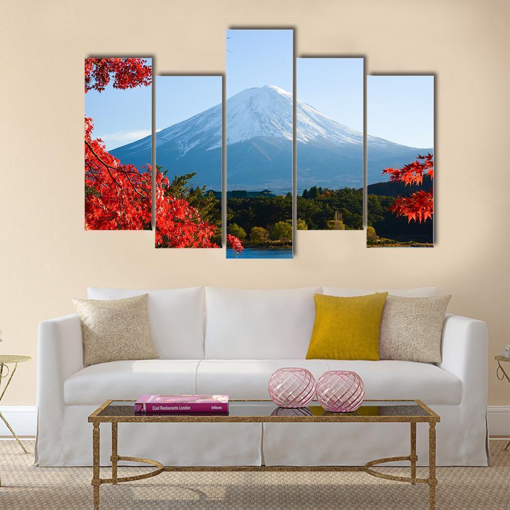 Mt Fuji In Autumn Canvas Wall Art-5 Pop-Gallery Wrap-47" x 32"-Tiaracle