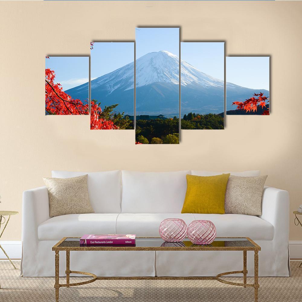 Mt Fuji In Autumn Canvas Wall Art-5 Star-Gallery Wrap-62" x 32"-Tiaracle