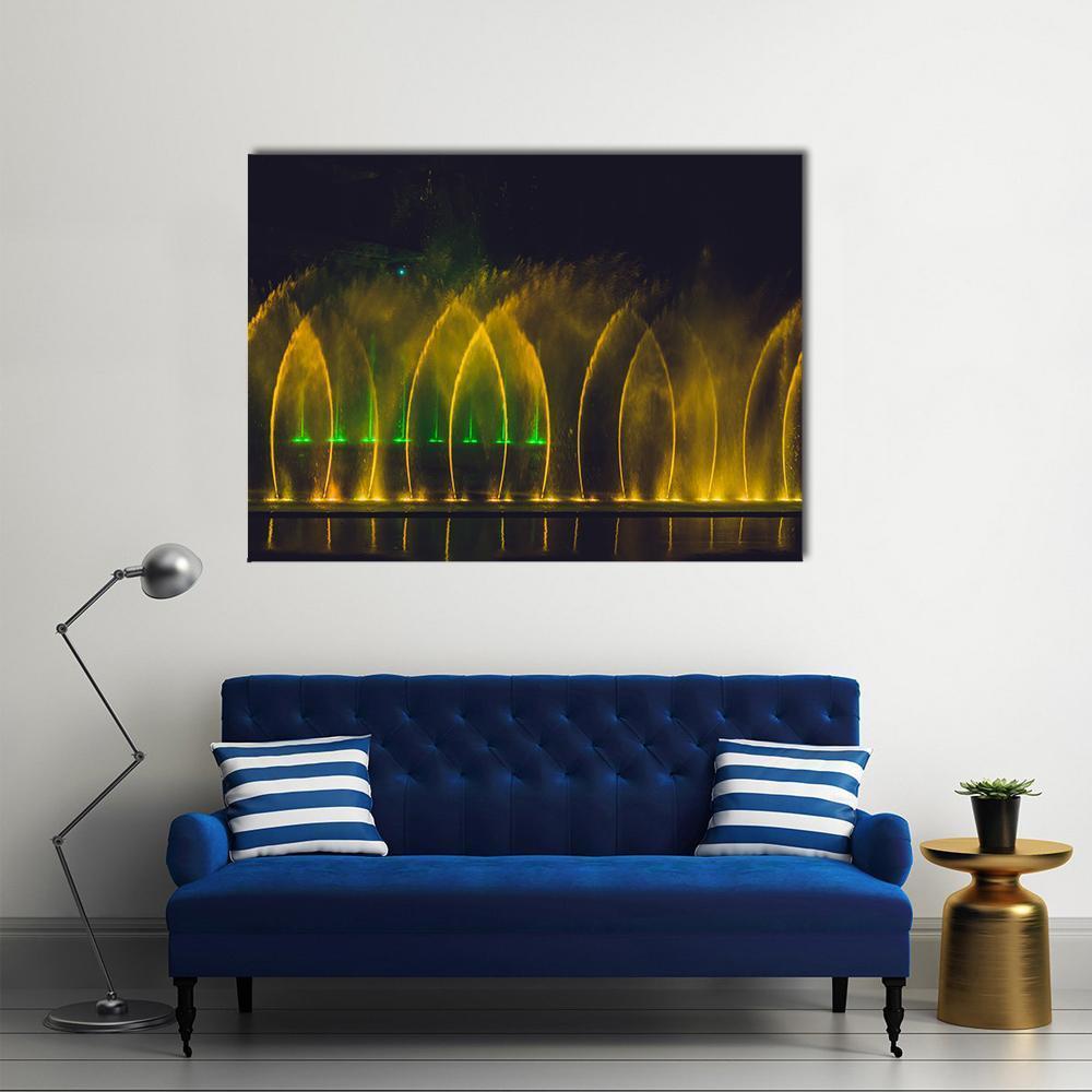 Yellow Dancing Fountains Canvas Wall Art-1 Piece-Gallery Wrap-48" x 32"-Tiaracle