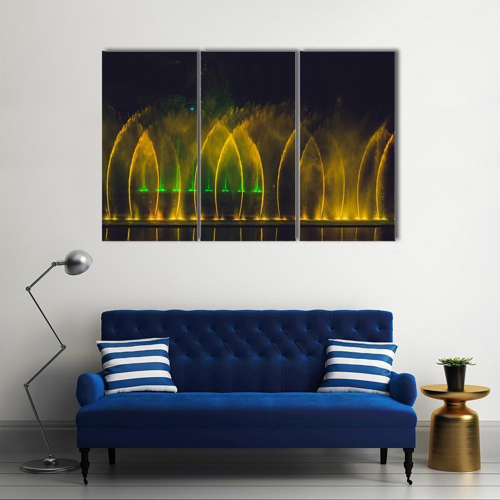 Yellow Dancing Fountains Canvas Wall Art-3 Horizontal-Gallery Wrap-37" x 24"-Tiaracle