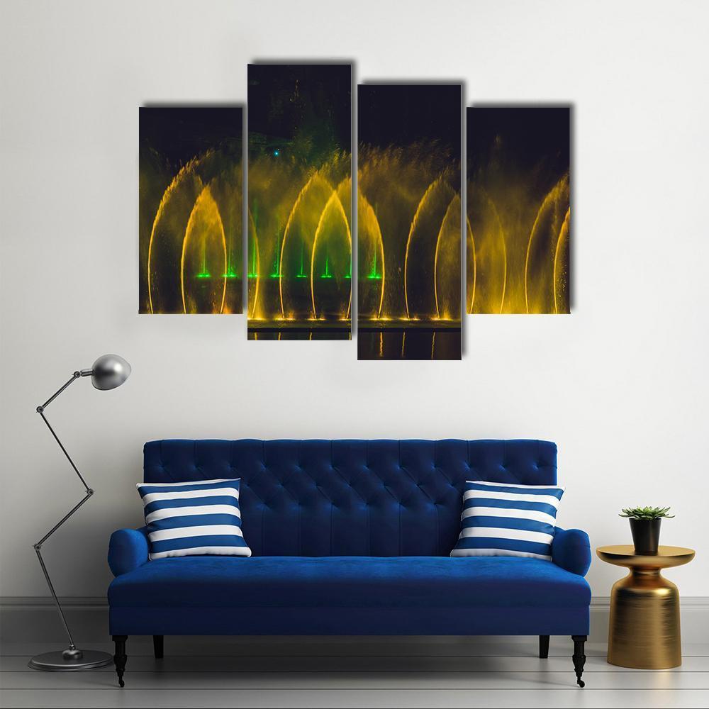 Yellow Dancing Fountains Canvas Wall Art-4 Pop-Gallery Wrap-50" x 32"-Tiaracle