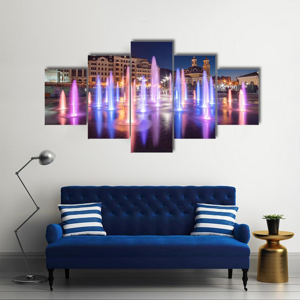 Colorful Fountains Canvas Wall Art-5 Star-Gallery Wrap-62" x 32"-Tiaracle