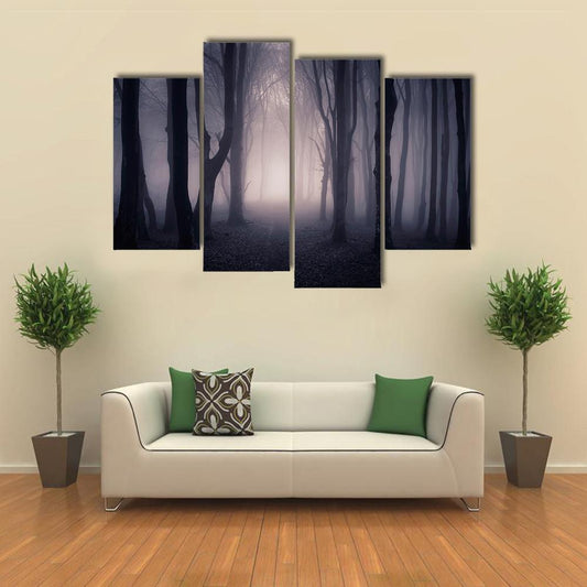 Dark Foggy Forest Path Canvas Wall Art-4 Pop-Gallery Wrap-50" x 32"-Tiaracle