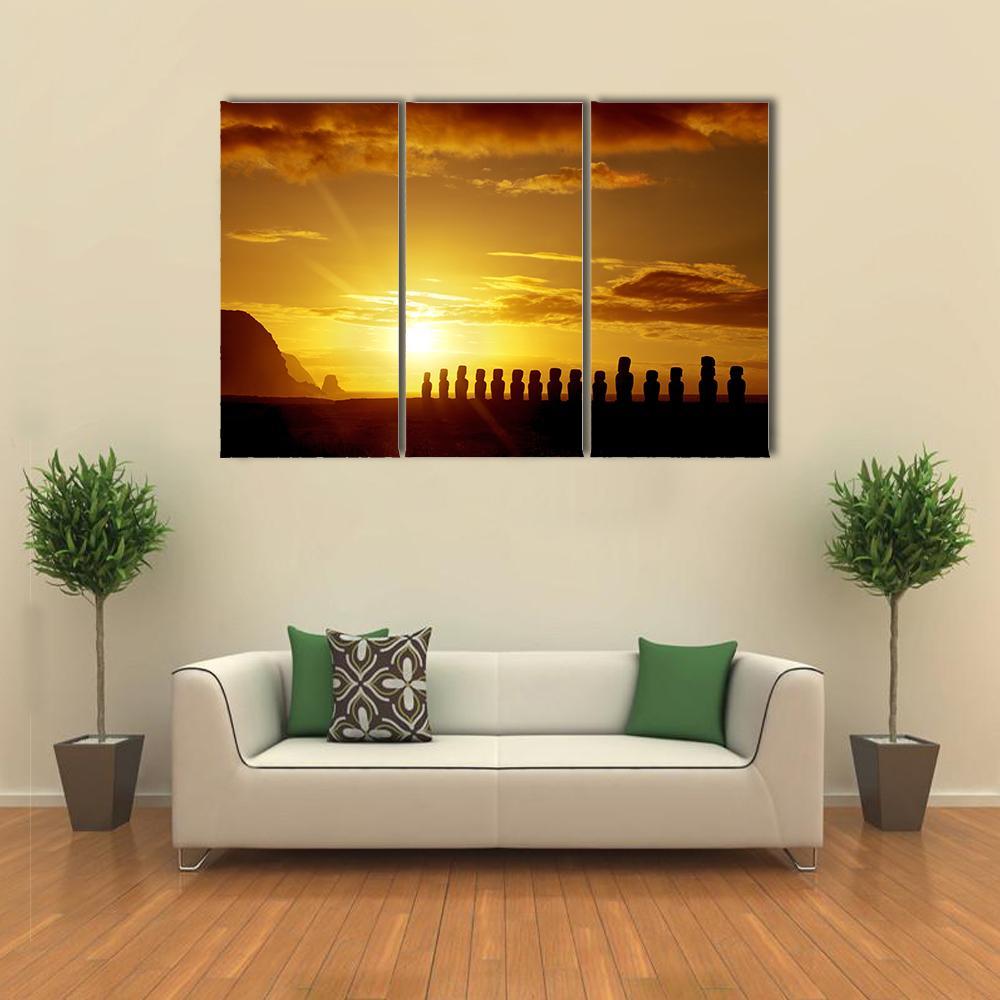 Sunrise At Easter Island Canvas Wall Art-3 Horizontal-Gallery Wrap-37" x 24"-Tiaracle