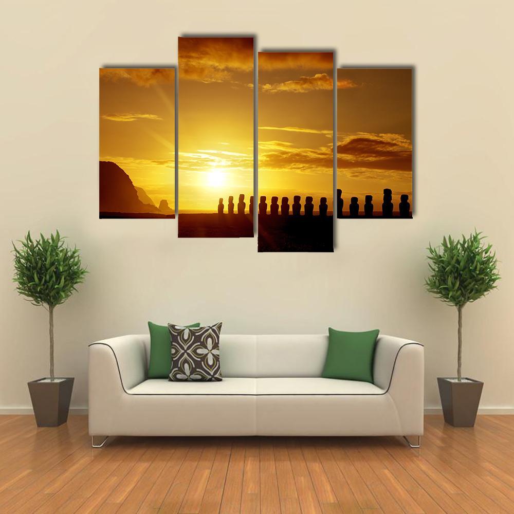 Sunrise At Easter Island Canvas Wall Art-4 Pop-Gallery Wrap-50" x 32"-Tiaracle