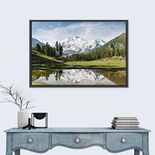 Nanga Parbat Reflecting In Pond Canvas Wall Art-1 Piece-Floating Frame-24" x 16"-Tiaracle