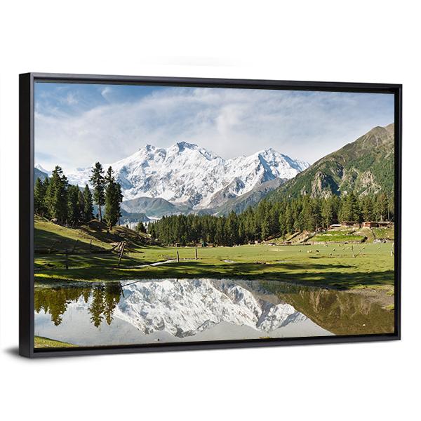 Nanga Parbat Reflecting In Pond Canvas Wall Art-3 Horizontal-Gallery Wrap-25" x 16"-Tiaracle