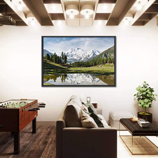 Nanga Parbat Reflecting In Pond Canvas Wall Art-3 Horizontal-Gallery Wrap-25" x 16"-Tiaracle