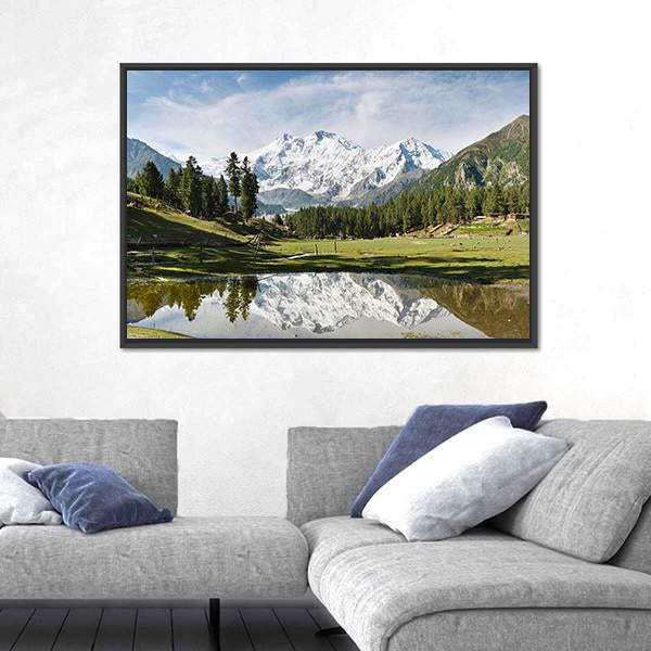 Nanga Parbat Reflecting In Pond Canvas Wall Art-3 Horizontal-Gallery Wrap-25" x 16"-Tiaracle