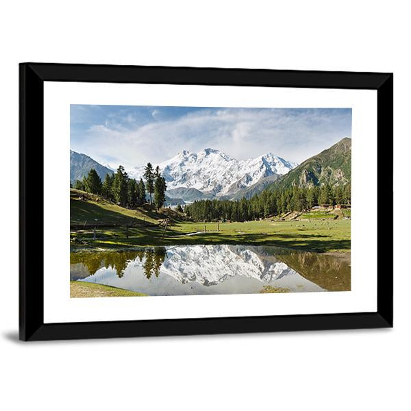 Nanga Parbat Reflecting In Pond Canvas Wall Art-3 Horizontal-Gallery Wrap-25" x 16"-Tiaracle