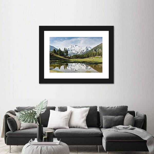 Nanga Parbat Reflecting In Pond Canvas Wall Art-3 Horizontal-Gallery Wrap-25" x 16"-Tiaracle