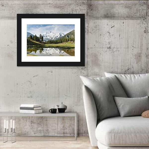 Nanga Parbat Reflecting In Pond Canvas Wall Art-3 Horizontal-Gallery Wrap-25" x 16"-Tiaracle