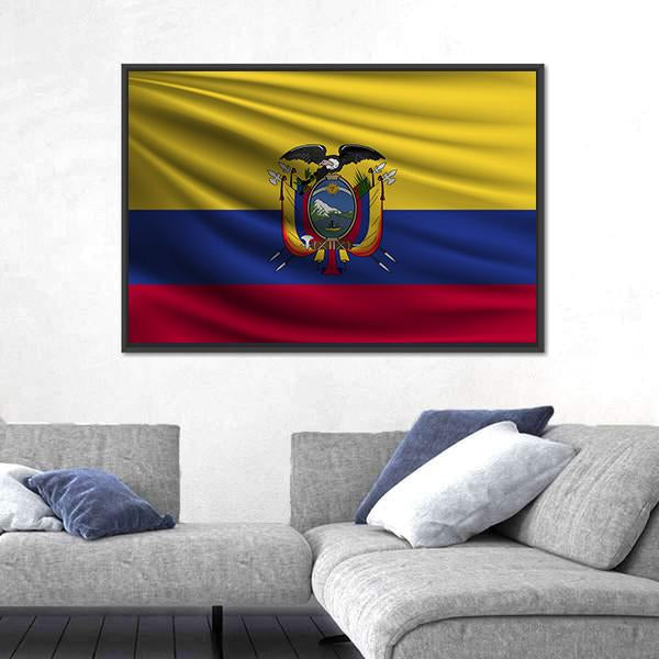 National Flag Of Ecuador Canvas Wall Art-1 Piece-Floating Frame-24" x 16"-Tiaracle