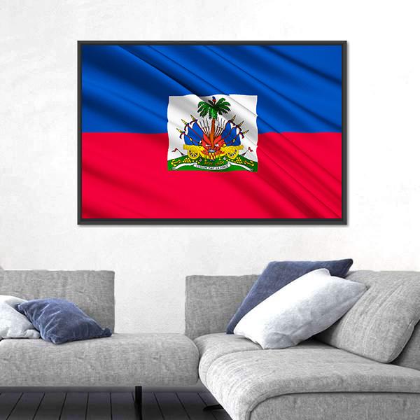 National Flag Of Haiti Canvas Wall Art-1 Piece-Floating Frame-24" x 16"-Tiaracle