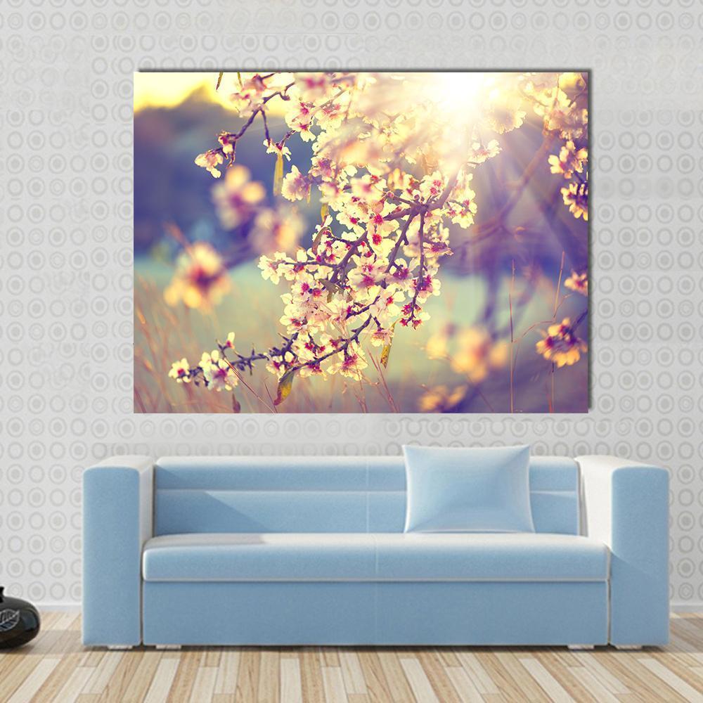 Blooming Tree & Sun Flare Canvas Wall Art-1 Piece-Gallery Wrap-48" x 32"-Tiaracle