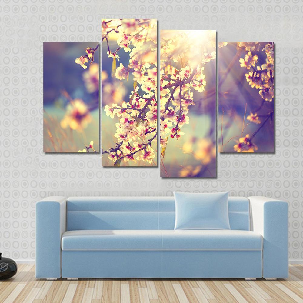 Blooming Tree & Sun Flare Canvas Wall Art-4 Pop-Gallery Wrap-50" x 32"-Tiaracle