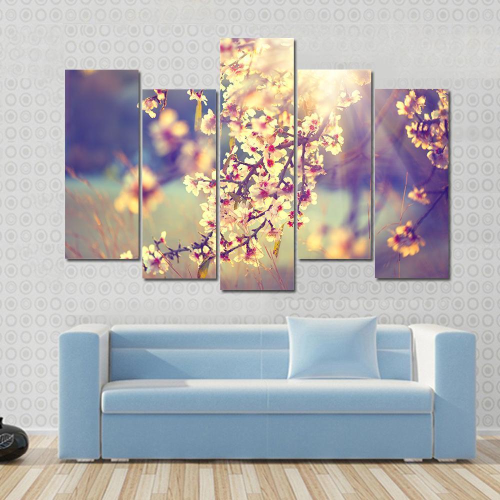 Blooming Tree & Sun Flare Canvas Wall Art-5 Pop-Gallery Wrap-47" x 32"-Tiaracle