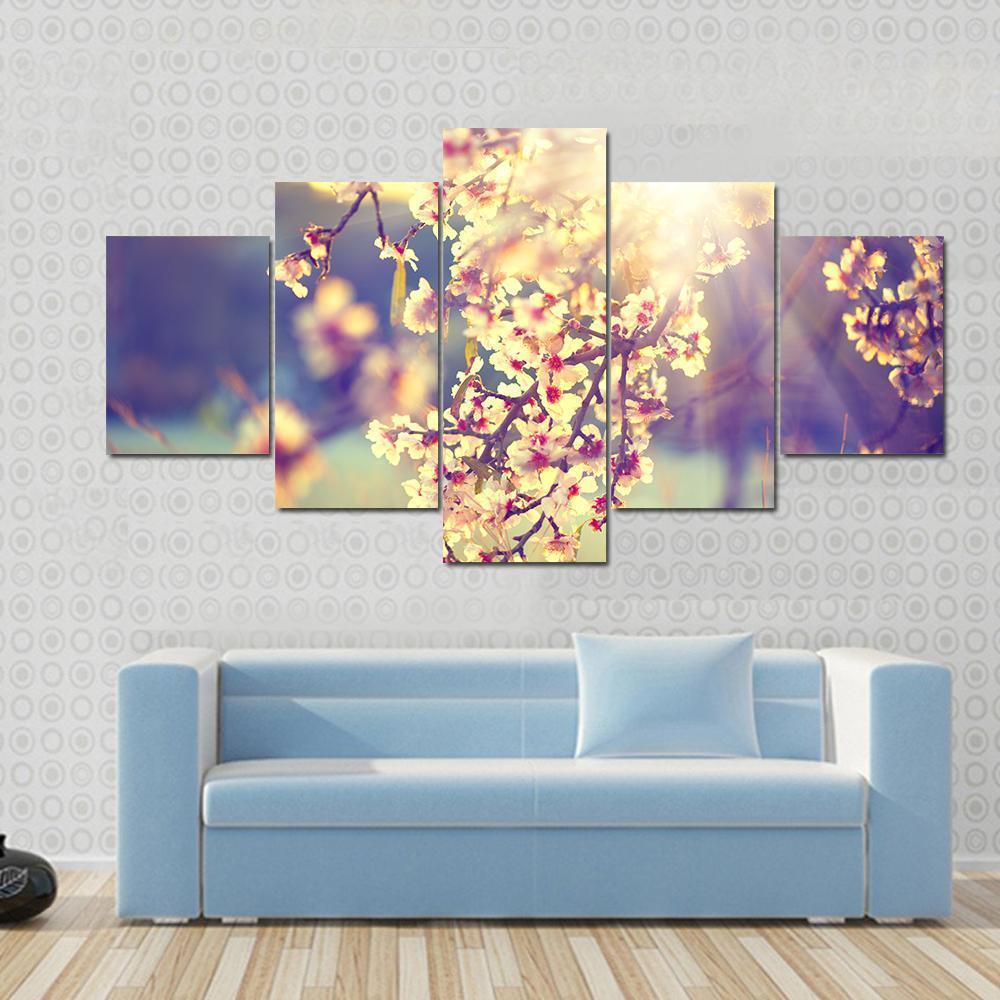 Blooming Tree & Sun Flare Canvas Wall Art-5 Star-Gallery Wrap-62" x 32"-Tiaracle