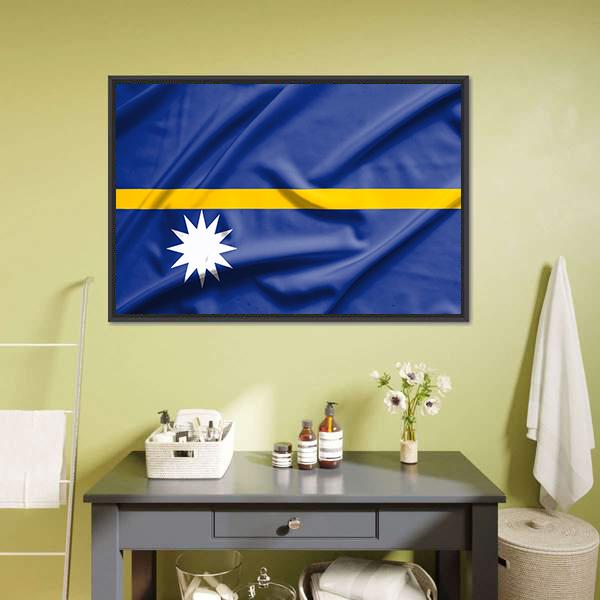 Nauru Flag Canvas Wall Art-1 Piece-Floating Frame-24" x 16"-Tiaracle