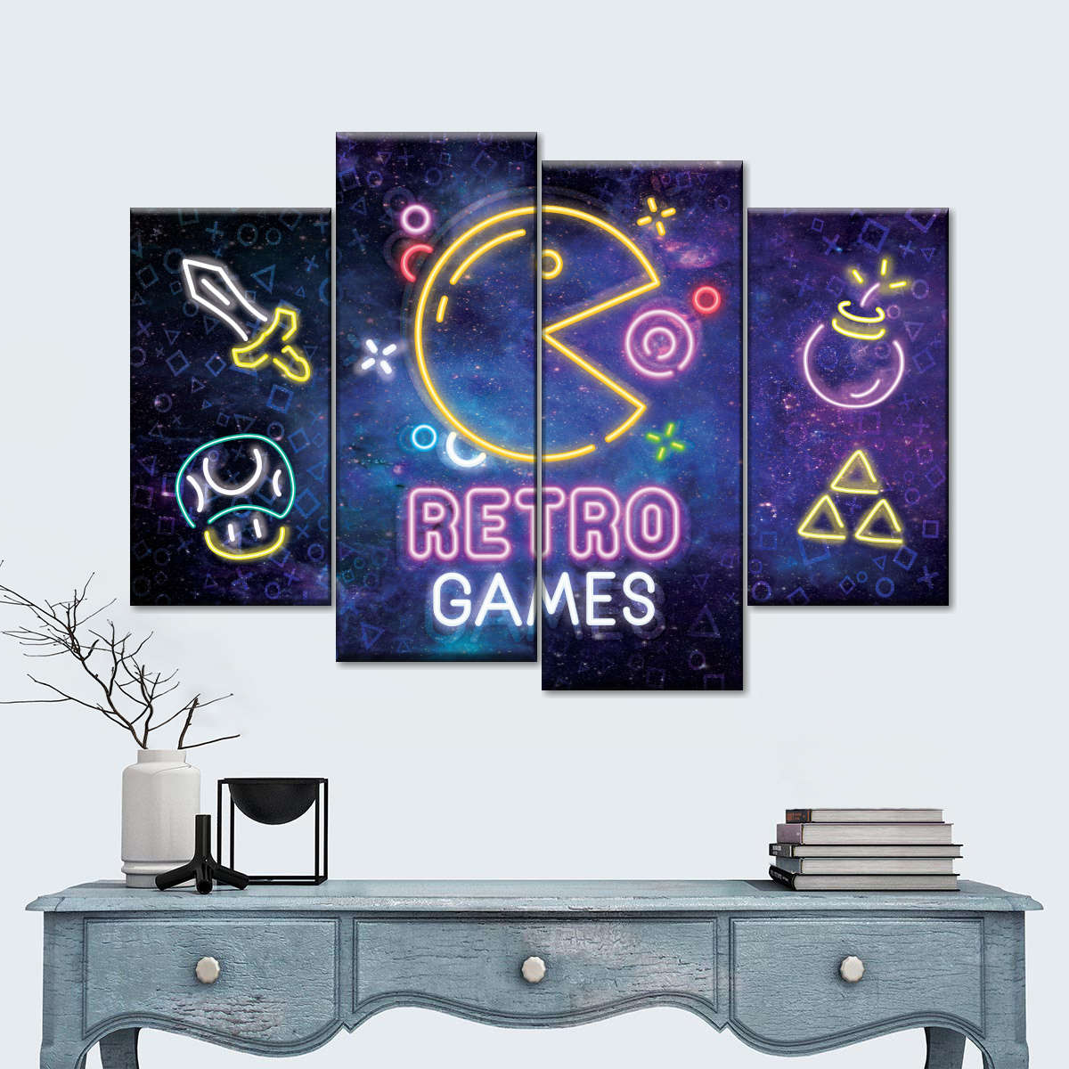 Neon -Retro -Spiele Wandkunst